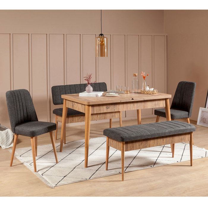 Hanah Home Banco Vina Anthracite, Pino Atlantico, Tapizado Lino, Banco con Almacenamiento, 110x85x40cm